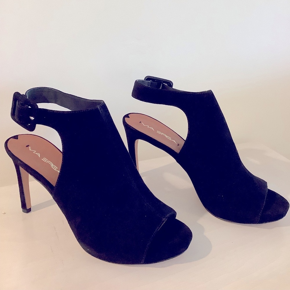 Via Spiga Black Suede Slingback Heels